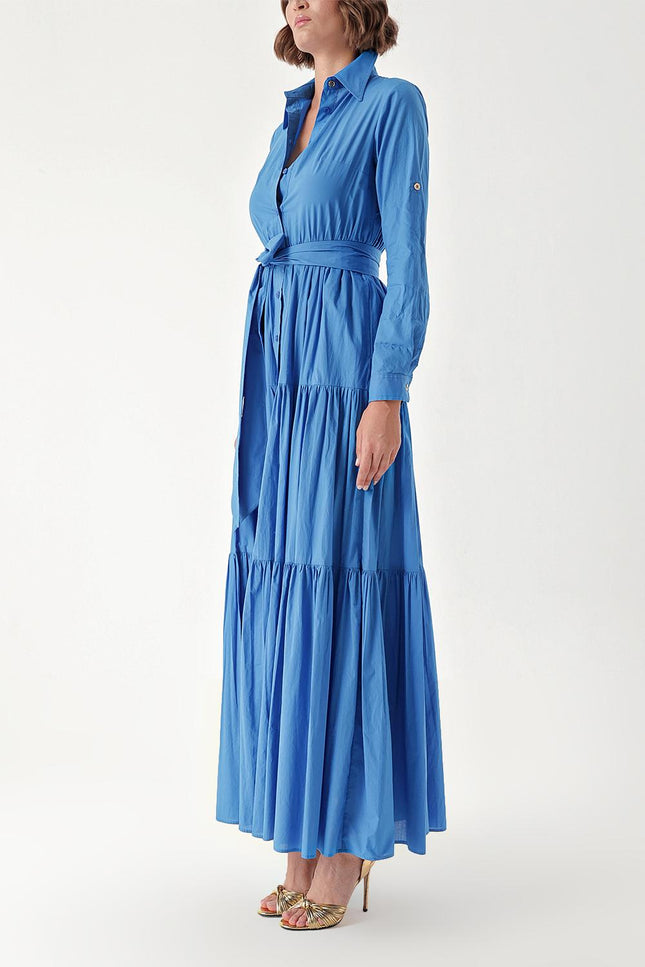 Mavi Büzgülü gömlek elbise 94241