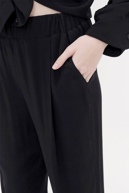 Black Elastic waist wide cut pants 41608