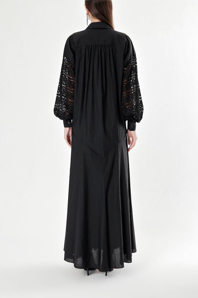 Siyah Dantel detaylı bol kesim elbise 94180