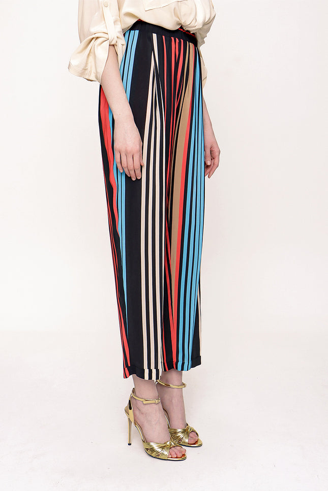 Striped Elastic waist wide cut pants 41600