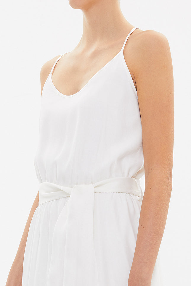White Lace-up spaghetti straps maxi dress 92378