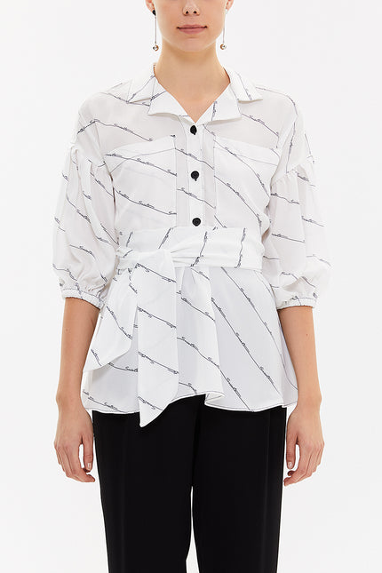 White Balloon sleeve    wide cut blouse  19761