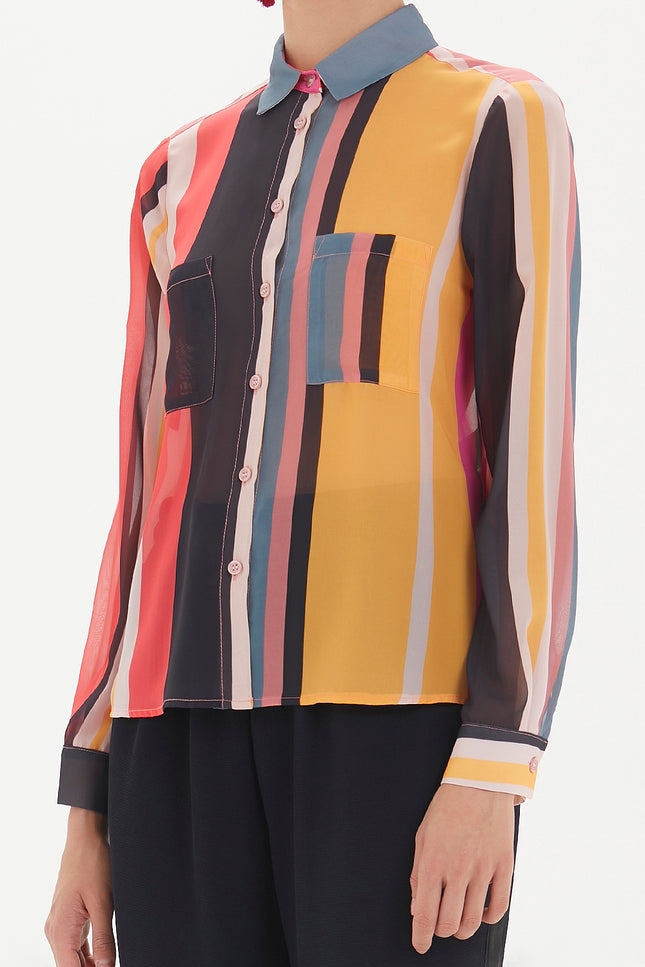 Striped Wide cut chiffon blouse 10677