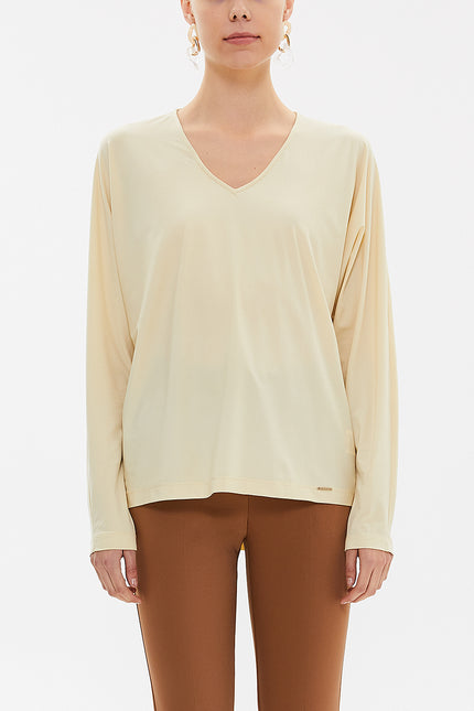Yellow V-neck  wide cut blouse  19784
