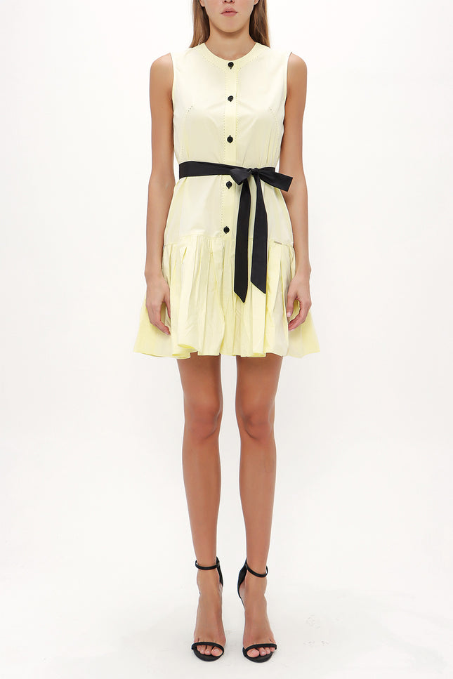 Yellow Pleated sleeveless mini dress 92703