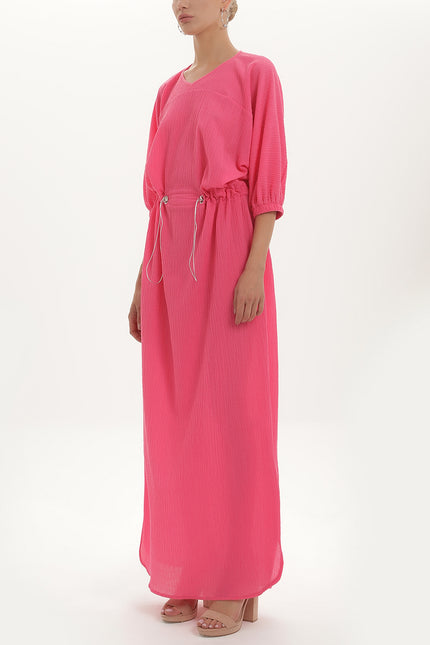 Pink Lace-up wide cut maxi dress 92450