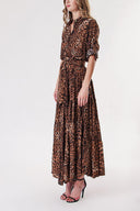 Leopar Büzgülü uzun gömlek elbise 94317