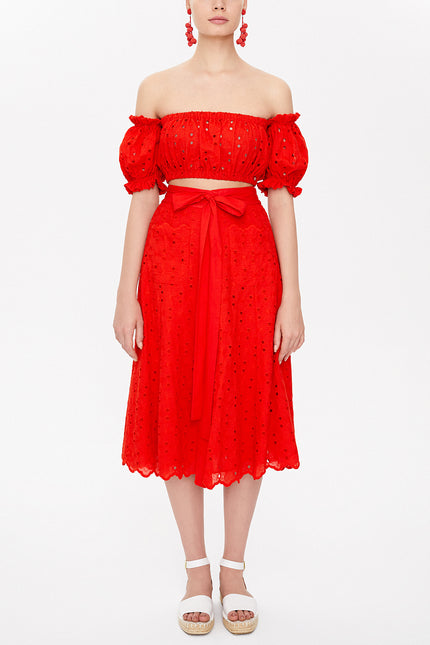 Red Brode  and  button skirt  81054