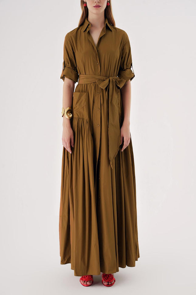 Camel Hair Long shirt dress with gather detail 94577