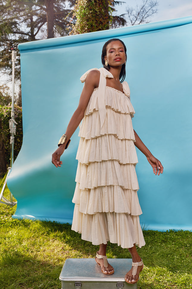 Beige Ruffled sleeveless dress 93538