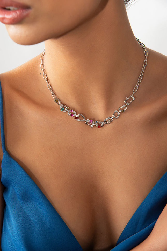 Silver 925 sterling silver necklace with ring and colored stone details 08
