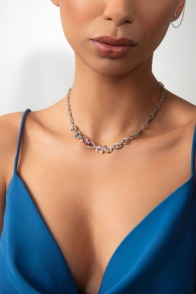 Silver 925 sterling silver necklace with ring and colored stone details 08