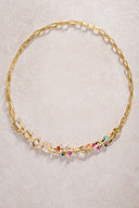 Gold 925 sterling silver necklace with ring and colored stone details 08