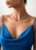 Gold 925 sterling silver necklace with ring and colored stone details 08