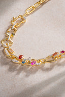 Gold 925 sterling silver necklace with ring and colored stone details 08