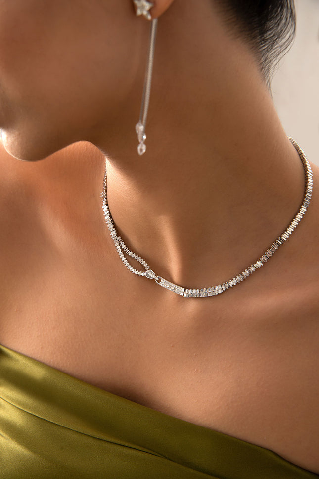 Silver Eye-catching 925 sterling silver zipper detail necklace 09