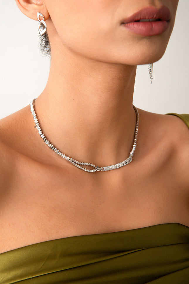 Silver Eye-catching 925 sterling silver zipper detail necklace 09