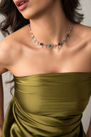 Silver 925 sterling silver colored crystal stone detailed necklace 13