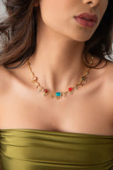 Gold 925 sterling silver colored crystal stone detailed necklace 13