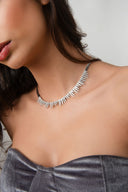 Silver 925 sterling silver fine detailed crystal stone necklace 14