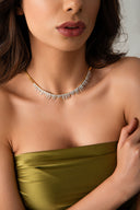 Gold 925 sterling silver fine detailed crystal stone necklace 14