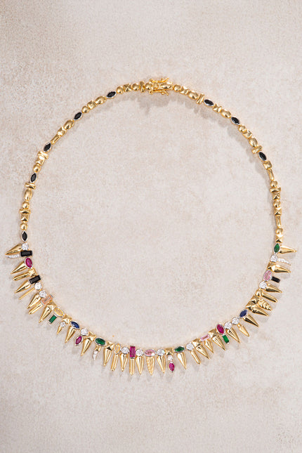 Gold Colorful crystal stone pointed 925 sterling silver necklace 16
