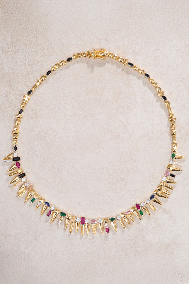 Gold Colorful crystal stone pointed 925 sterling silver necklace 16
