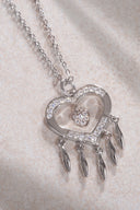 Silver 925 sterling silver heart and stone detailed necklace 18