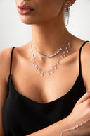 Silver Double sparkle and crystal stone detailed 925 sterling silver necklace 56