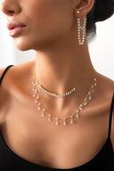 Gold Double sparkle and crystal stone detailed 925 sterling silver necklace 56