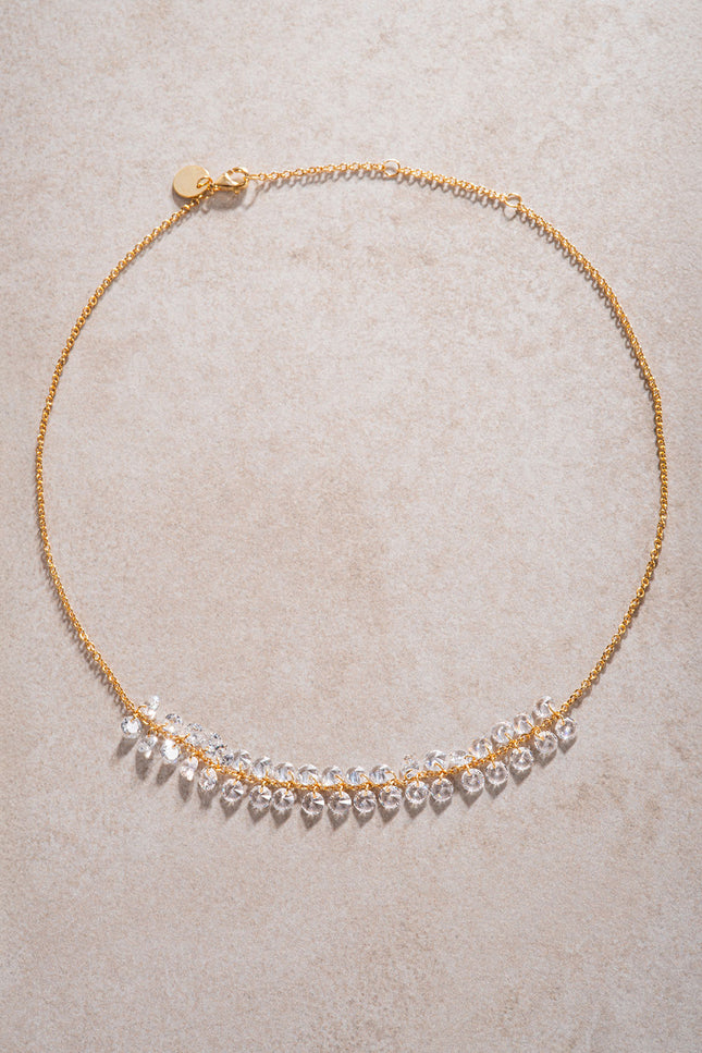 Gold Double sparkle and crystal stone detailed 925 sterling silver necklace 56