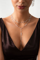 Silver Long crystal and sparkling stone detailed 925 sterling silver necklace 57