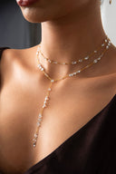 Gold Long crystal and sparkling stone detailed 925 sterling silver necklace 57