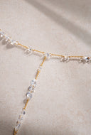 Gold Long crystal and sparkling stone detailed 925 sterling silver necklace 57