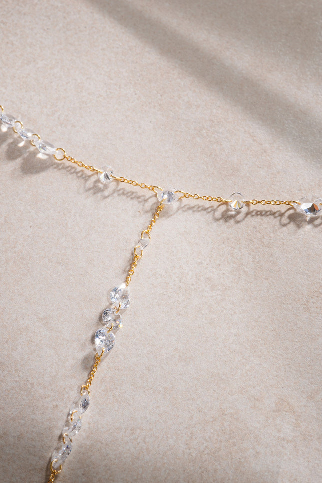 Gold Long crystal and sparkling stone detailed 925 sterling silver necklace 57