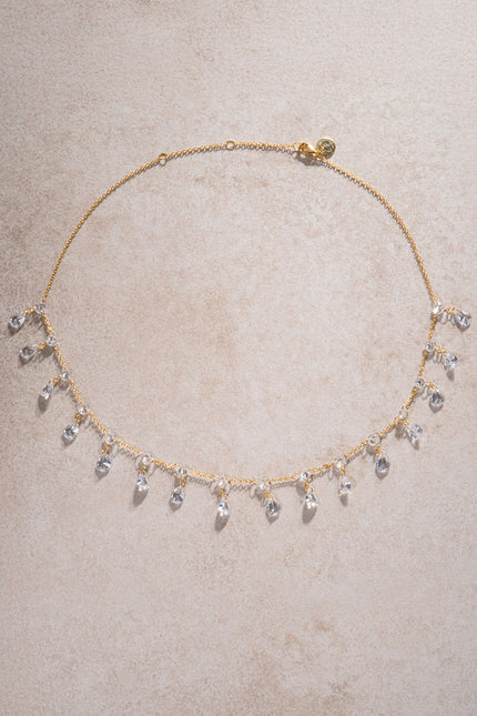 Gold 925 sterling silver necklace with dangling crystal stone detail 58