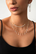 Gold 925 sterling silver necklace with dangling crystal stone detail 58