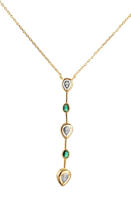 Gold 925 sterling silver necklace with green and crystal stone details 106