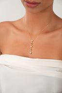 Gold 925 sterling silver necklace with green and crystal stone details 106