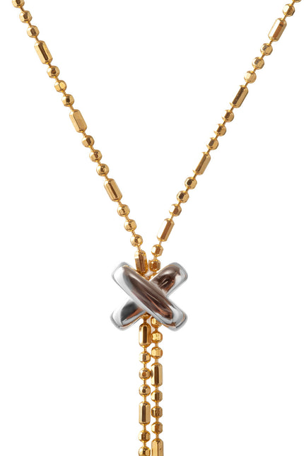 Gold 925 sterling silver necklace with a Y-shaped design and X details 107