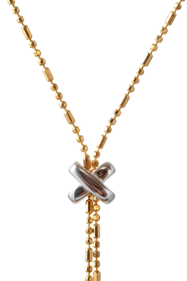 Gold 925 sterling silver necklace with a Y-shaped design and X details 107