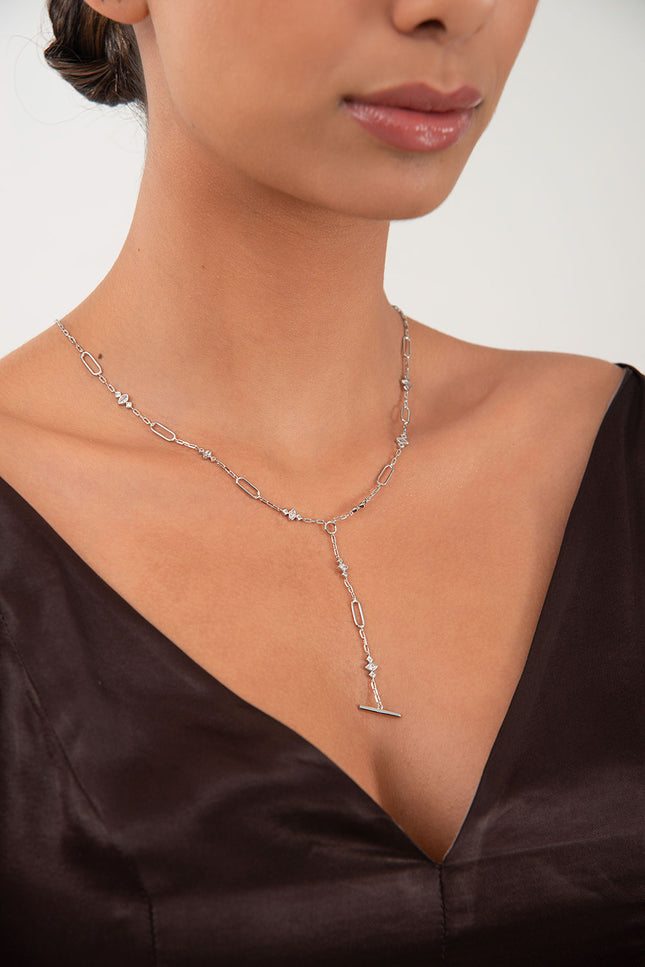 Silver 925 sterling silver Y-shaped necklace with mixed chain link design 117