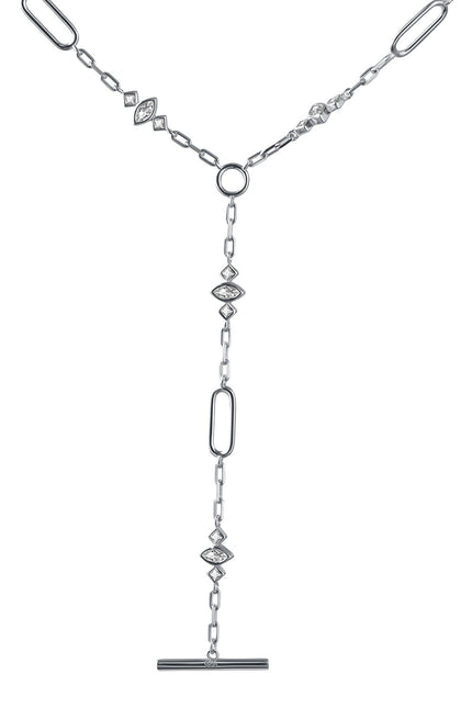 Silver 925 sterling silver Y-shaped necklace with mixed chain link design 117