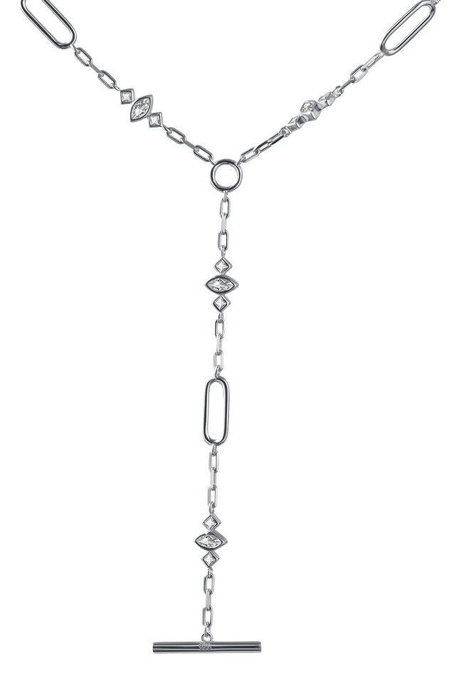 Silver 925 sterling silver Y-shaped necklace with mixed chain link design 117