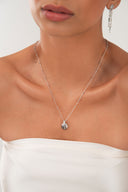 Silver 925 sterling silver necklace with layered shell form and crystal stone details 124