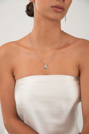 Silver 925 sterling silver necklace with layered shell form and crystal stone details 124