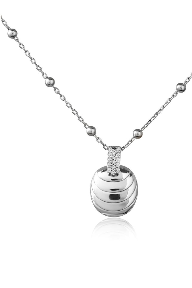 Silver 925 sterling silver necklace with layered shell form and crystal stone details 124