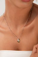 Gold 925 sterling silver necklace with layered shell form and crystal stone details 124