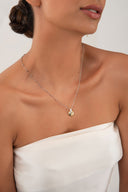 Gold 925 sterling silver necklace with layered shell form and crystal stone details 124