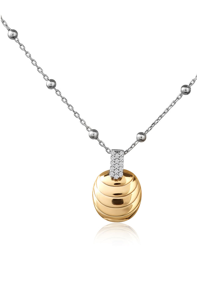 Gold 925 sterling silver necklace with layered shell form and crystal stone details 124